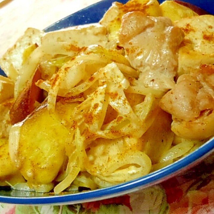 ❤鶏肉と豆腐と薩摩芋のマヨネーズカレー炒め❤